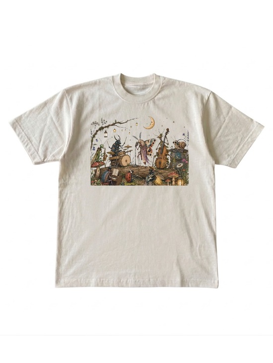 Gildan Tops - Gildan Cream Graphic Band Illustration Tee